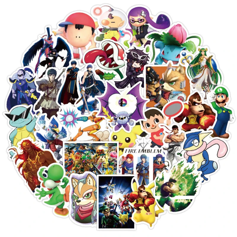 100Pcs Cartoon 3D Game Super Smash Bros Graffiti Stickers for Helmet Bottle Vinyl Mario Sticker