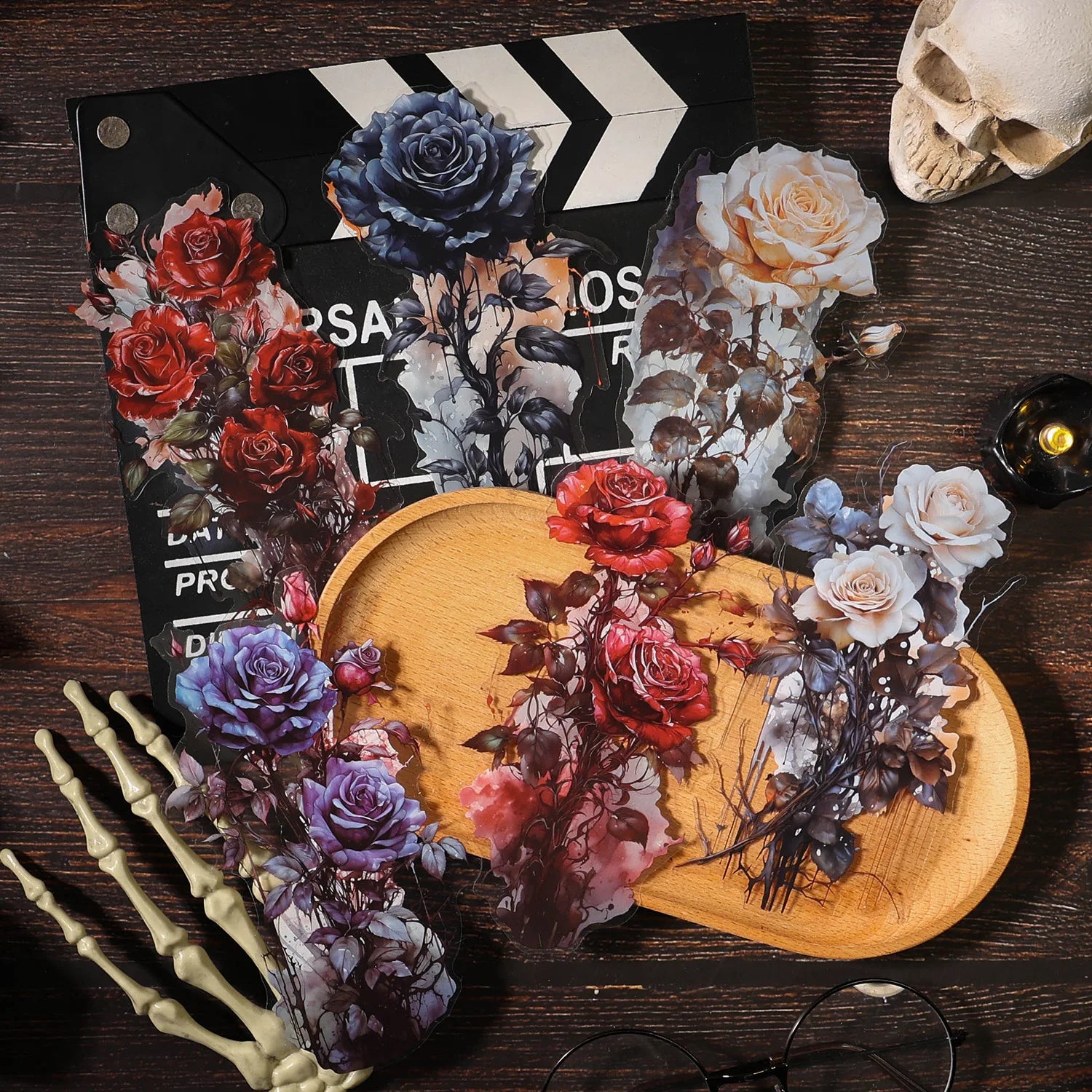 10 Sheets/pack Dark Night Rose Collection Retro Gothic Floral and Plant Ledger PET Sticker Ledger DIY