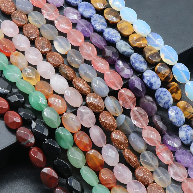 10x14mm Ellipse Faceted Oval Natural Agate Crystal Aventurine Stone Irregular Loose Beads for DIY Jewelry Accessory