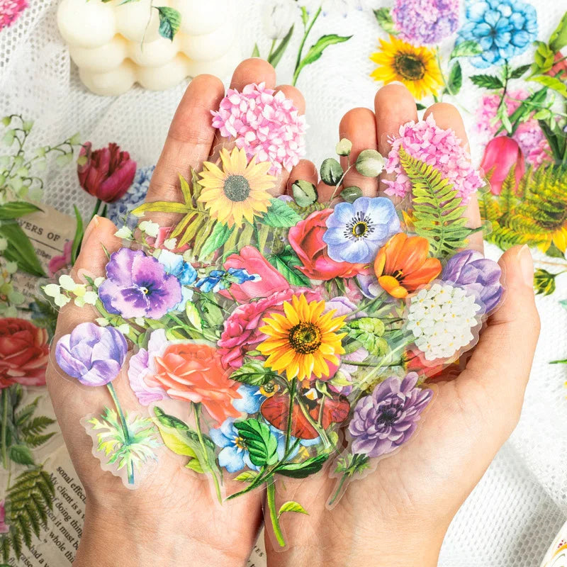 100 Pieces/Pack Sticker Package Long Flower Sea Series Plants Hand Account Material Decoration Collage 6Models
