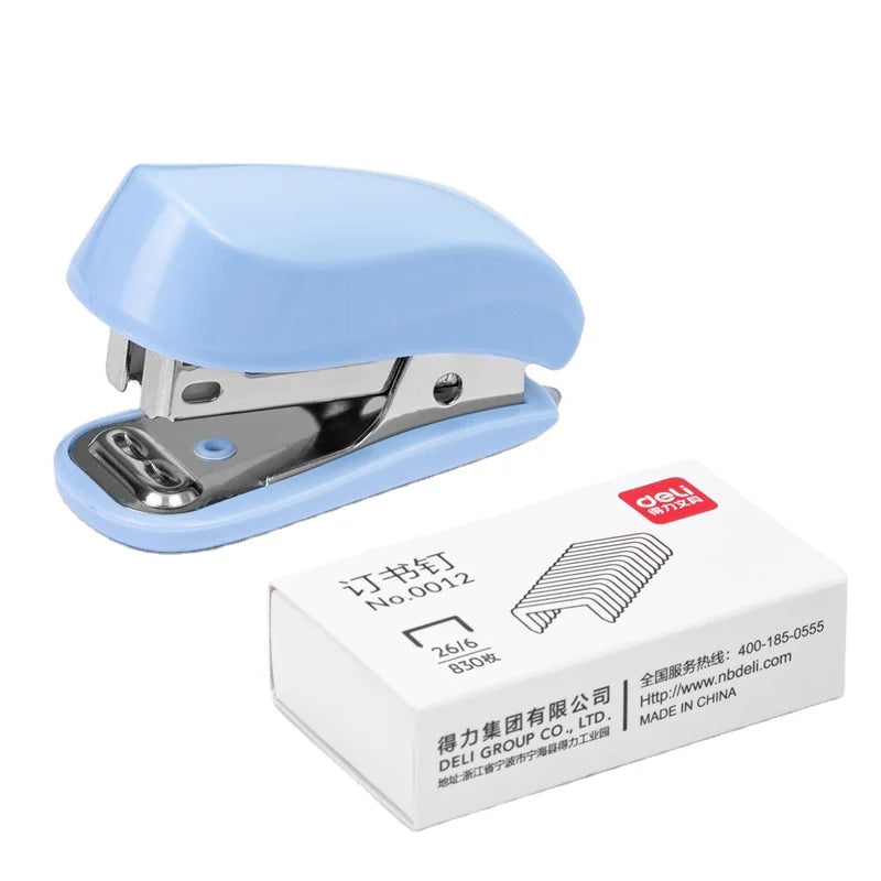 0255 Blue Manual Power School Mini Stapler Set 1pcs Stapler +830pcs Staples Portable Office Stapler Set 192set Per Carton"