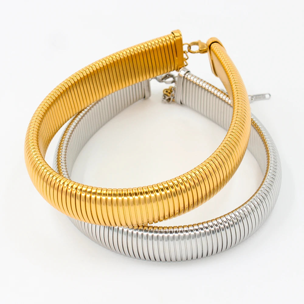 12-16-20MM Snake Texture Chunky Choker Necklace for Women Stainless Steel Bold Statement Necklace Non Tarnish Waterproof Jewelry