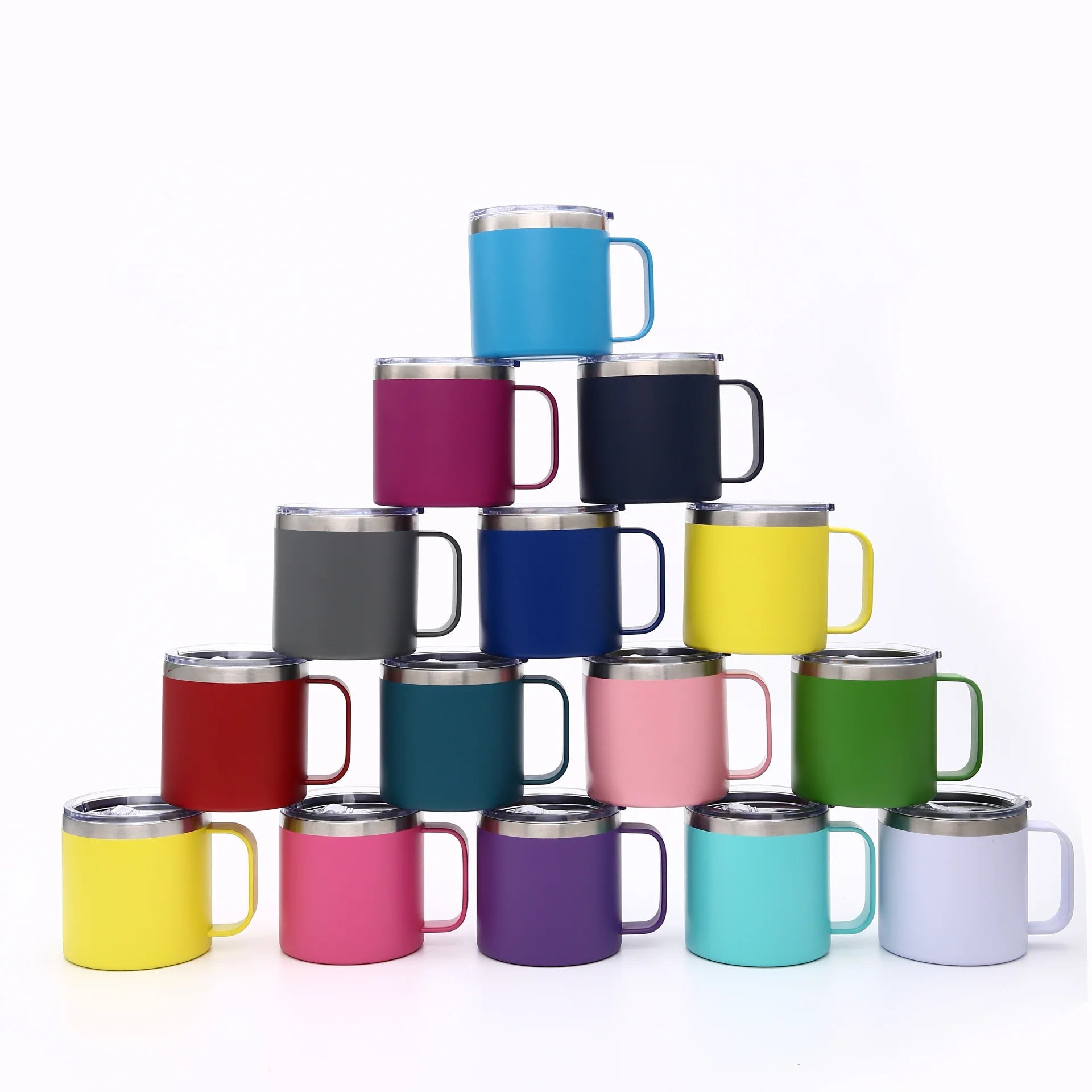 12oz 14oz in Bulk Custom Insulated Double Wall Stainless Steel Ice Travel Coffee Cup with Handle Lid and Straw