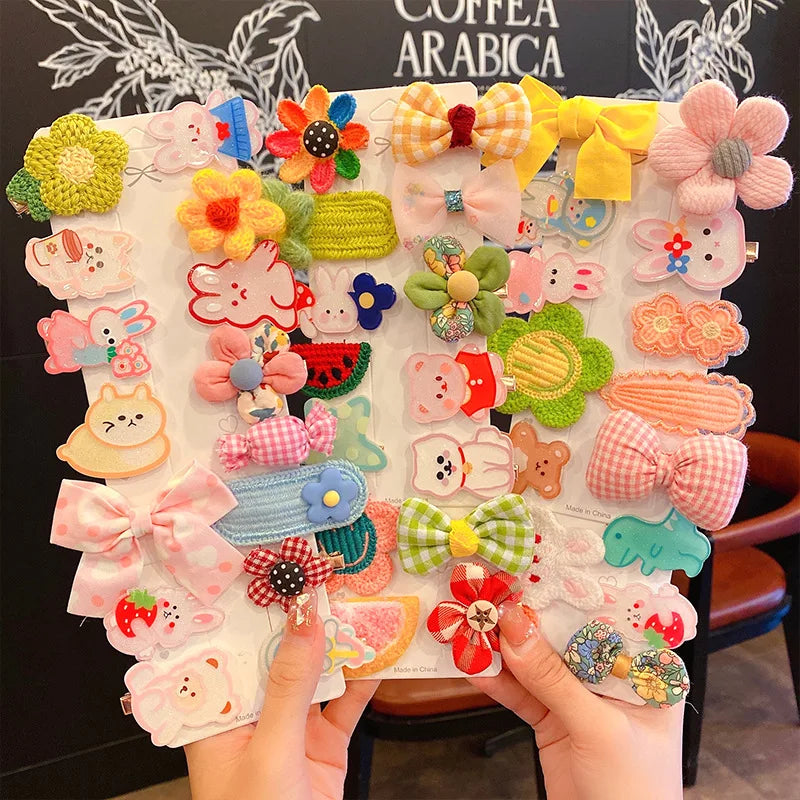 10pcs Sweet Fashion Red Bow Hair Clip with Animal Ribbon for Toddler Kids and Girls Per Card