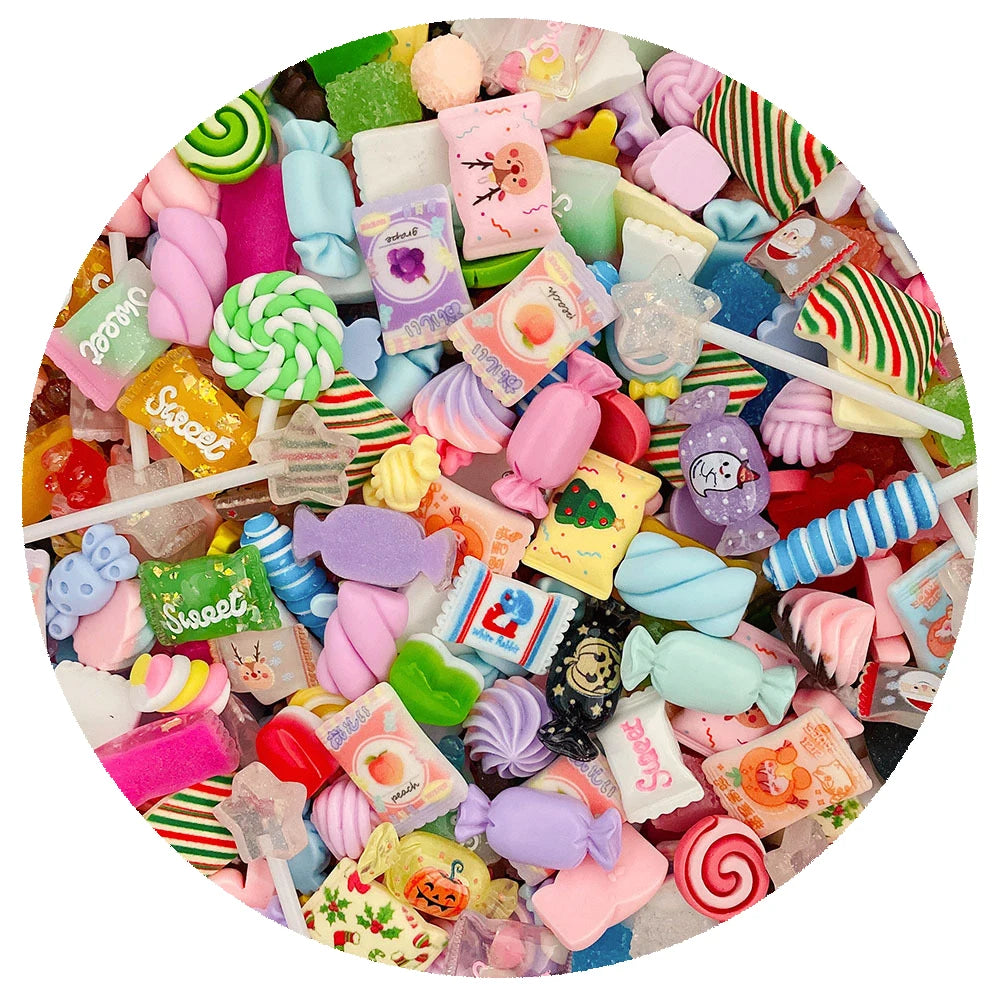10Pcs Popular Mixed Style Cartoon and Food Flatback Resin Charms for Diy Jewelry Making Hairpin Accessories Slimes Charms