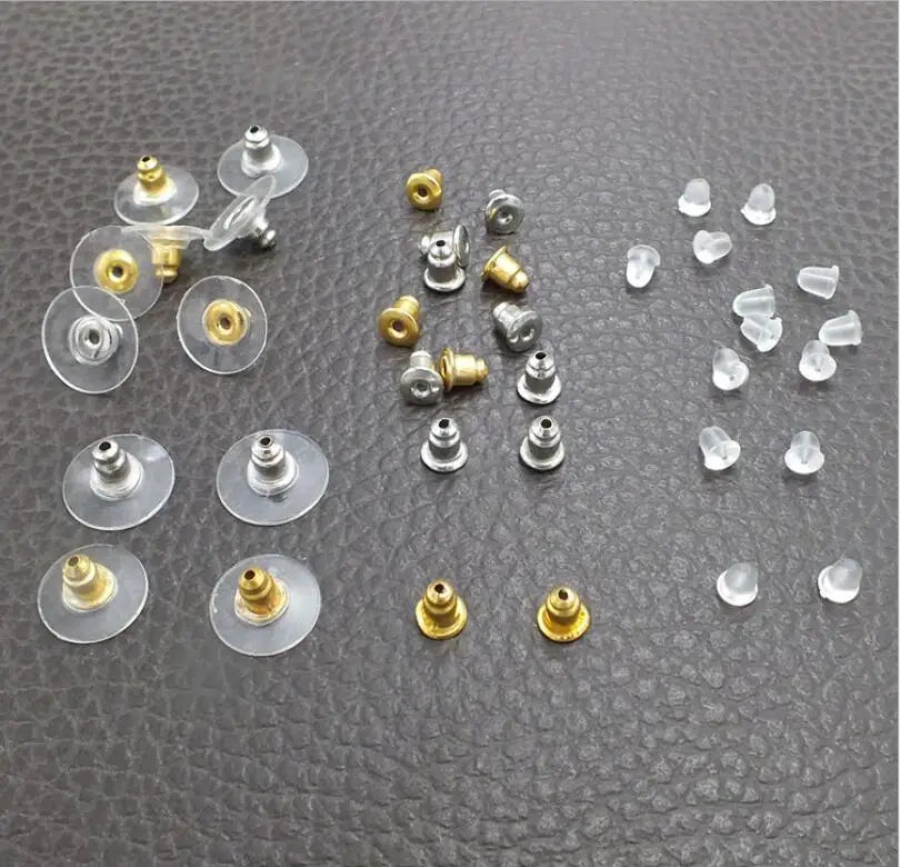 100pcs/bag Ears Brass Rubber Ear Comforter Silver Gold Metal Findings Screw Butterfly Plug Earplug Ear Nut Earring Backs Stopper