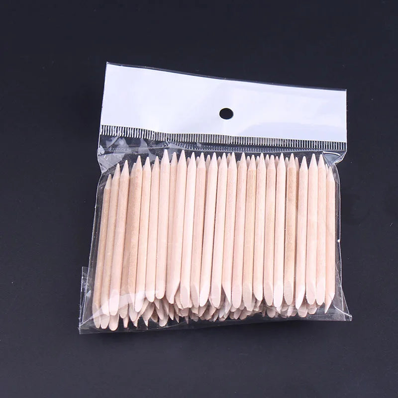 100pcs Nail Wooden Cuticle Pusher Nail Art Stickers Orange Wood Sticks Cuticle Removal Manicure Nail Art Tools