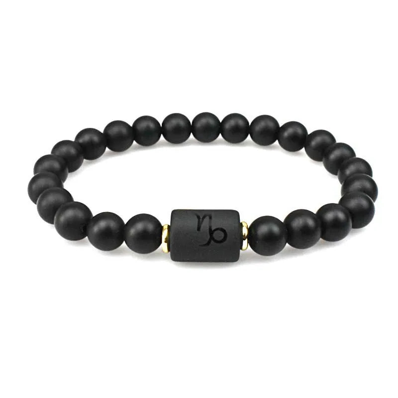 12 Zodiac Signs Black Obsidian Beaded Bracelet Fashionable Jewelry for Women Men-for Virgo Libra Other Sign Celebrations Gift