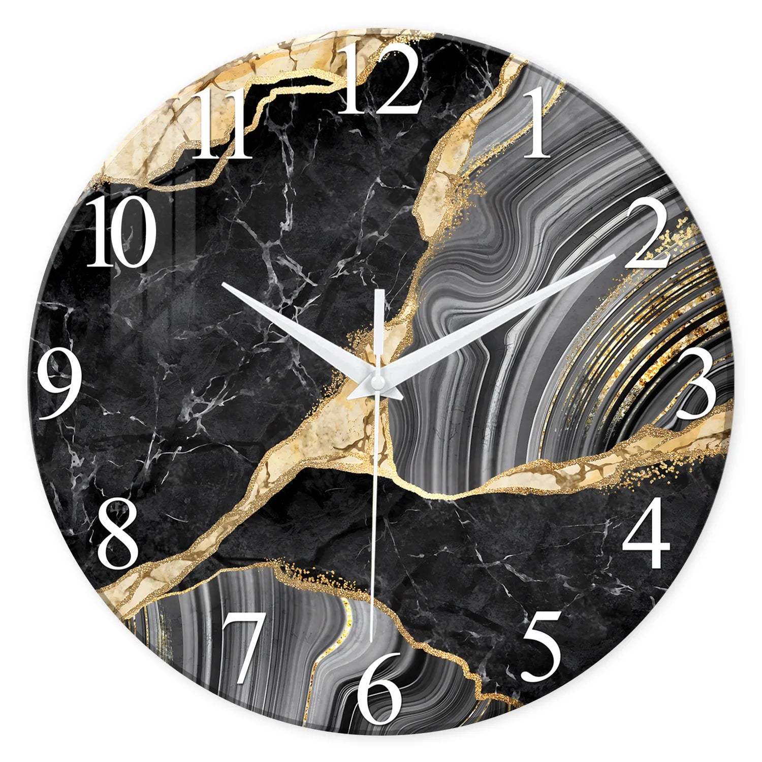 12 Inch European Modern Tempered Glass Marble Custom Living Room Home Decor Wall Clocks