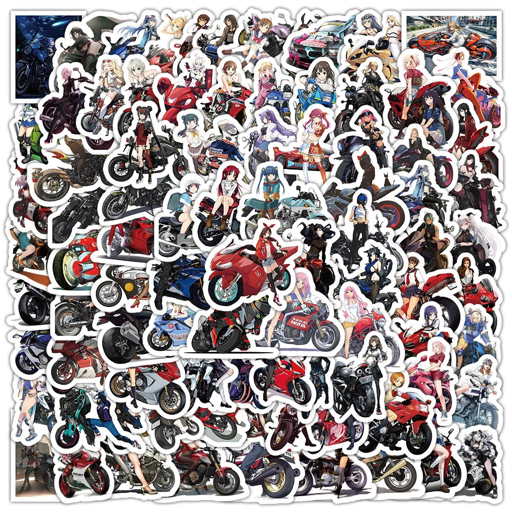 100Pcs Cartoon Motorcycle Girl Cool Graffiti Stickers for Car Motorbike Decor Vinyl Japanese Anime Girl Sticker