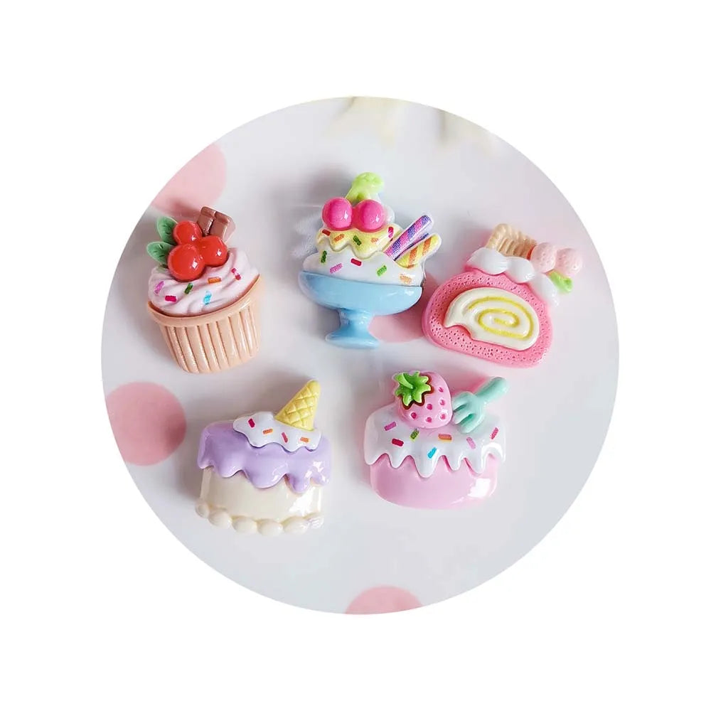 100pcs Summer Resin Sweet Ice Cream Cake Flatback Fruits Bread Cupcakes Figurines Scrapbooks DIY Decor Home Accessories Crafts