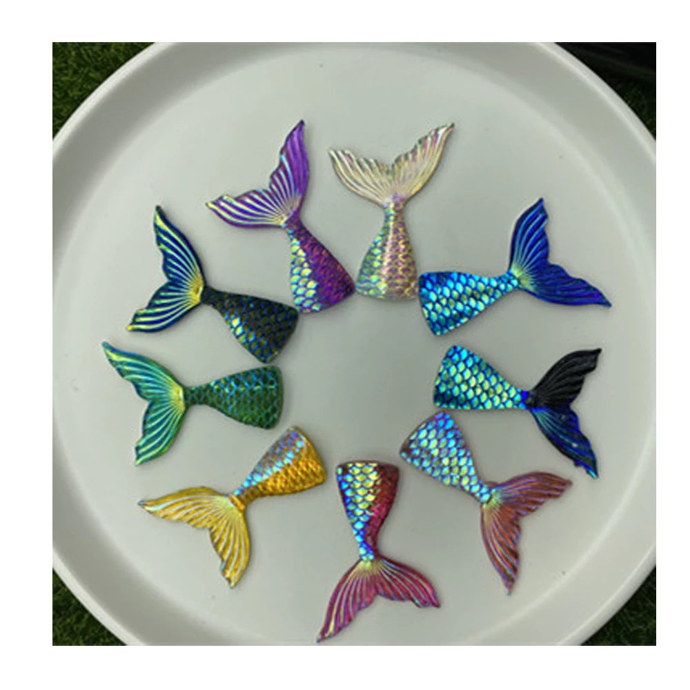 100Pcs Lovely Shiny Plating Mermaid Fish Tail Resin Flatback Cabochons for Scrapbooking Phone Case Decoration Accessories