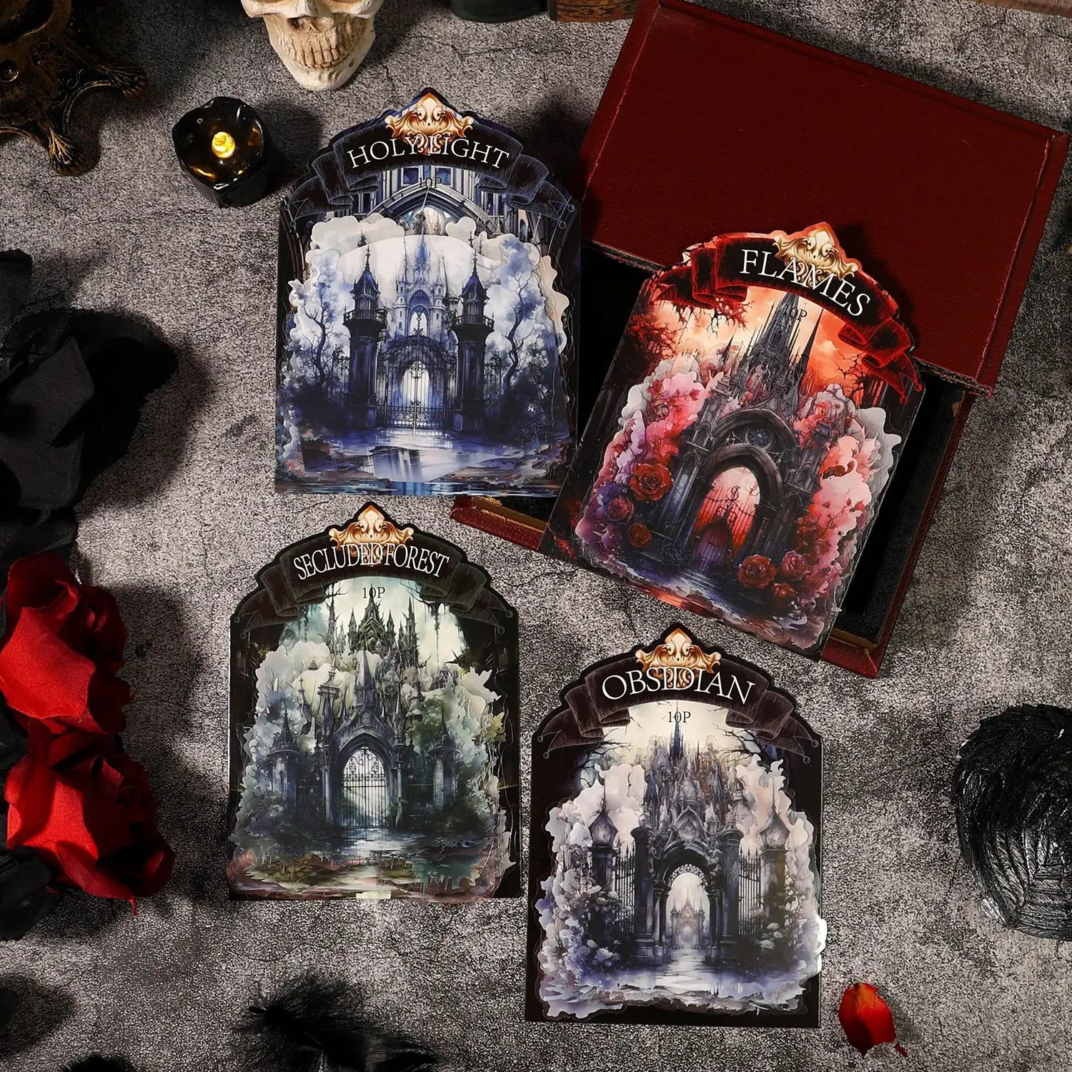 10 Sheets/pack of Stickers Including 4 Styles of Retro Dark Gothic Handmade Tent Material Collage As a Base for the Dark Gate s