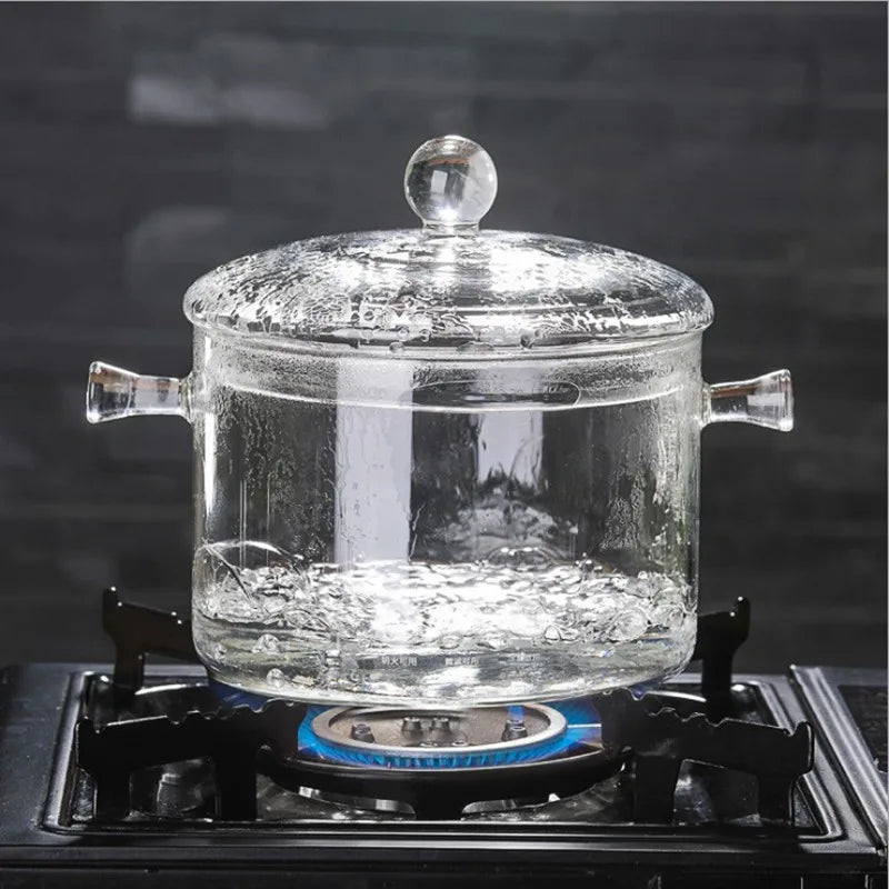 1.3L High Borosilicate Glass Cooking Pot Open Fire Heating Mini Saucepan Noodle Bowl Soup Pot with Beading Handle