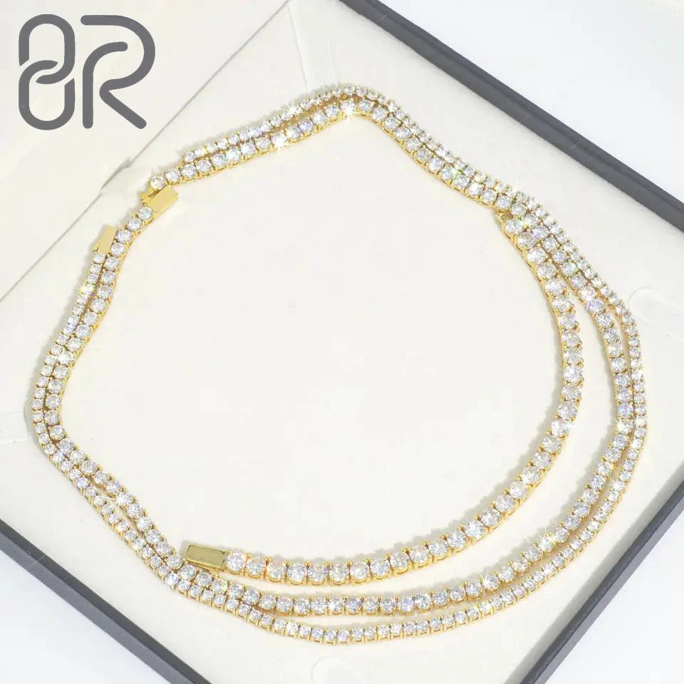 10K 14K 18K Gold Tennis Chain Real Gold  IGI Certified Round Brilliant Cut Lab Grown Diamond Iced Out Tennis Link Chain