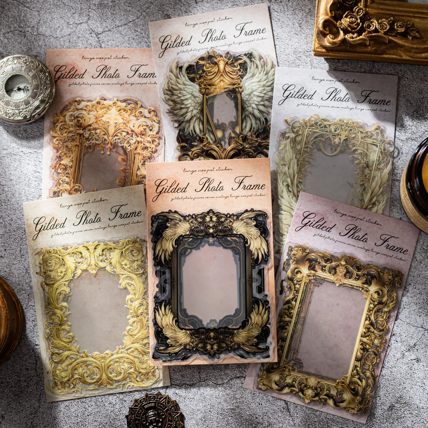 10pcs/pack PET Stickers Gilt Photo Frame Series Retro Photo Frame Handbook Material