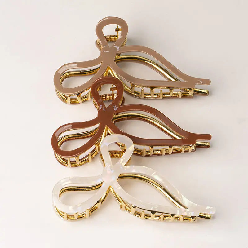 11.5cm Acetate Bow Knot Hair Claw Clip Hollow Sweet Girl Acetic Acid Metal Luxury Hair Claws Smooth Geometric Haarklammer