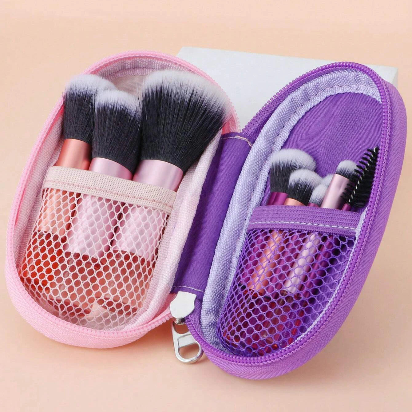 10pcs Portable Makeup Brush Set Travel Shorten Clear Handle Brush for Eyeshadow Blush Makeup Brushes Kit With Bag