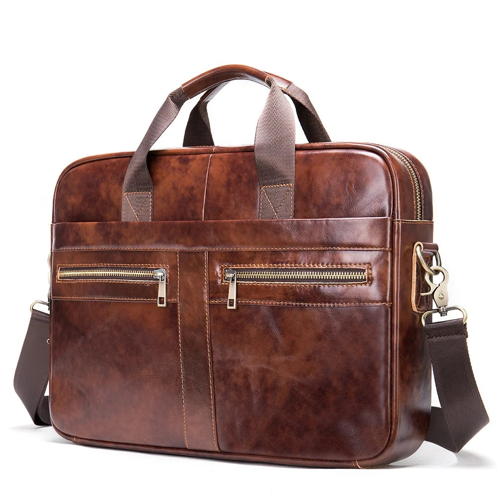 100% Genuine Leather Office Business Briefcase Waterproof Laptop Bag Fashion Casual Leather Tote Bag Briefcase for Men