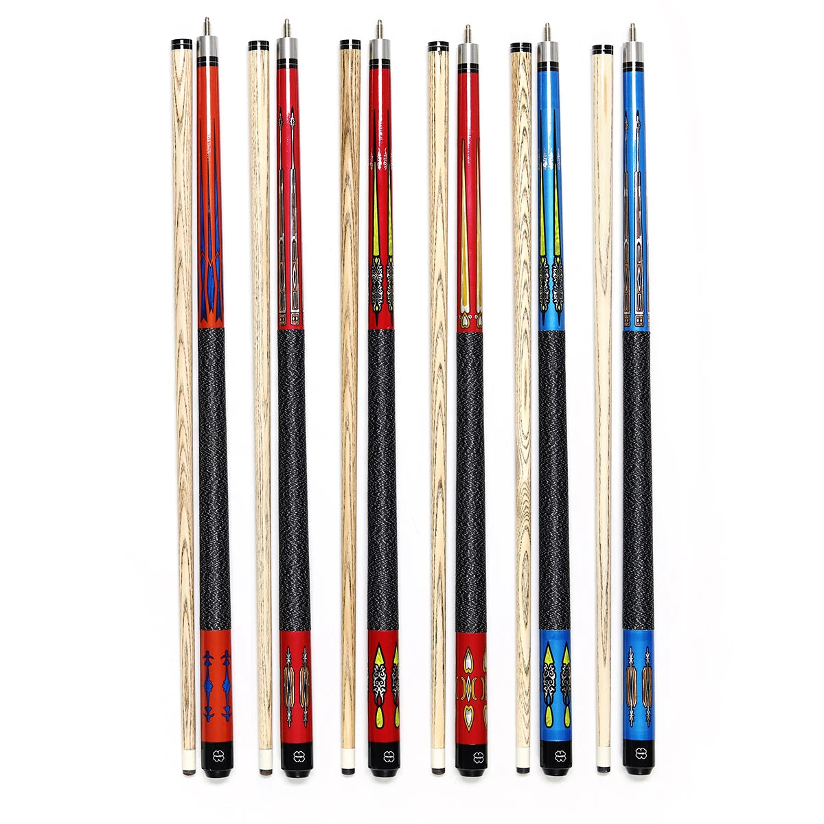 Hot Sale Wholesale Price 1/2-PC Colorful Design Ash Wood Shaft 57 Inch Billiard Pool Cue with 13mm Tip for Sale