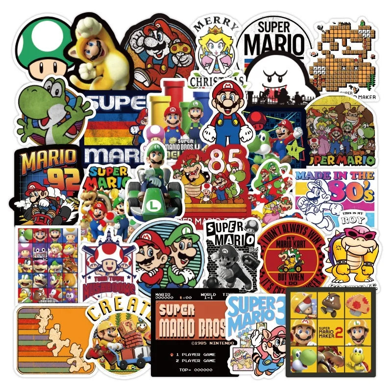 100Pcs Mario Super Funny Brothers Luigi Promotion Gift Sticker for Table Water Bottle Luggage Laptop Vinyl Waterproof Stickers