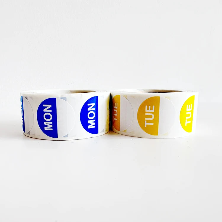 1000 Piece Set 7 Rolls of 1 X 1 Inch Glossy Day of the Week Rotation Label Sticker Monday to Sunday Removable Food Label