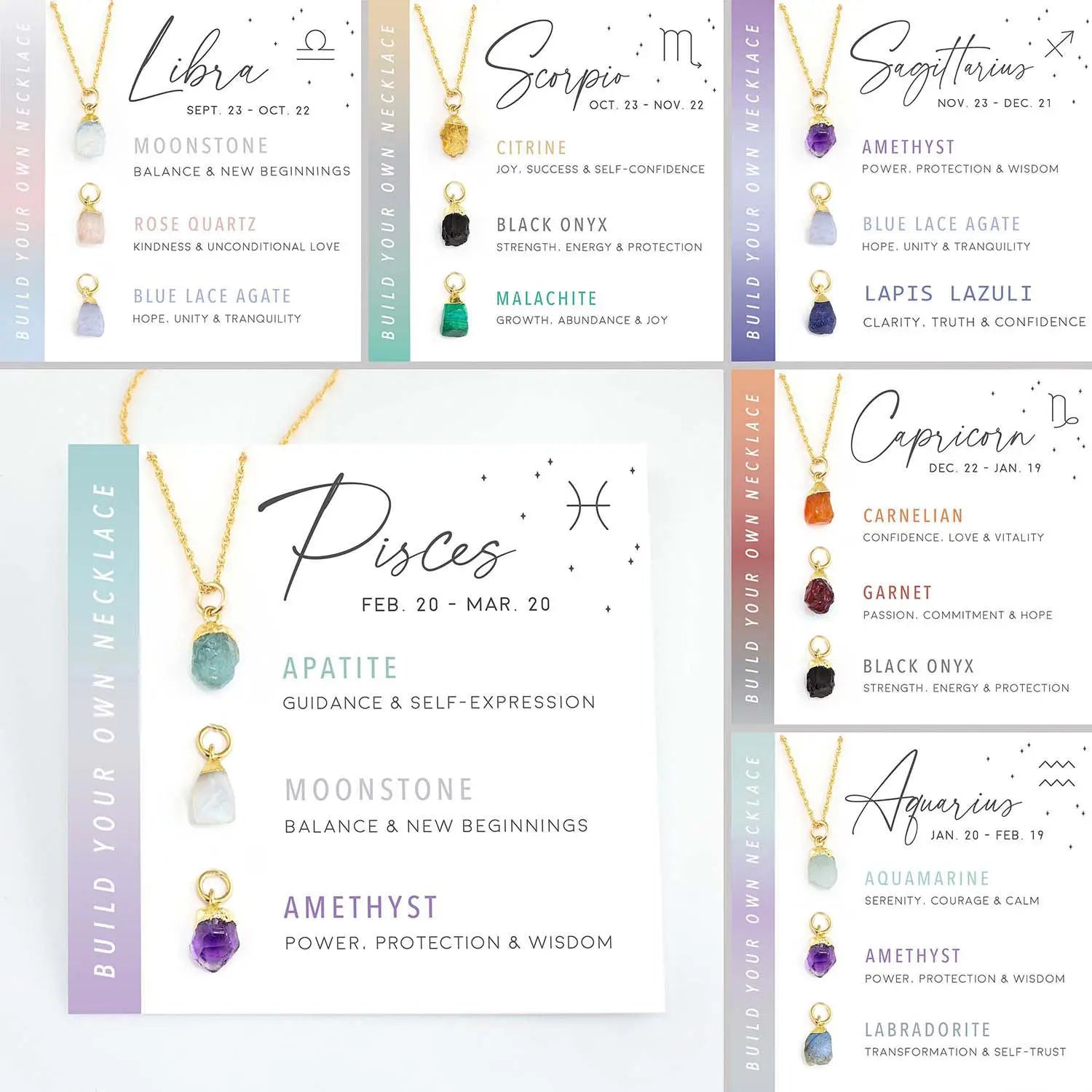 12 Horoscope Gift Healing Crystal Set Necklace 18K Gold Stainless Steel Dainty Birthstone Aries Zodiac Necklace