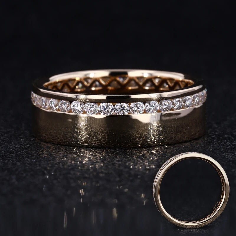 10k Yellow Solid Gold Classic Style Small Size Moissanite and /lab Grown Diamond Pave Setting Moissanite Men Ring