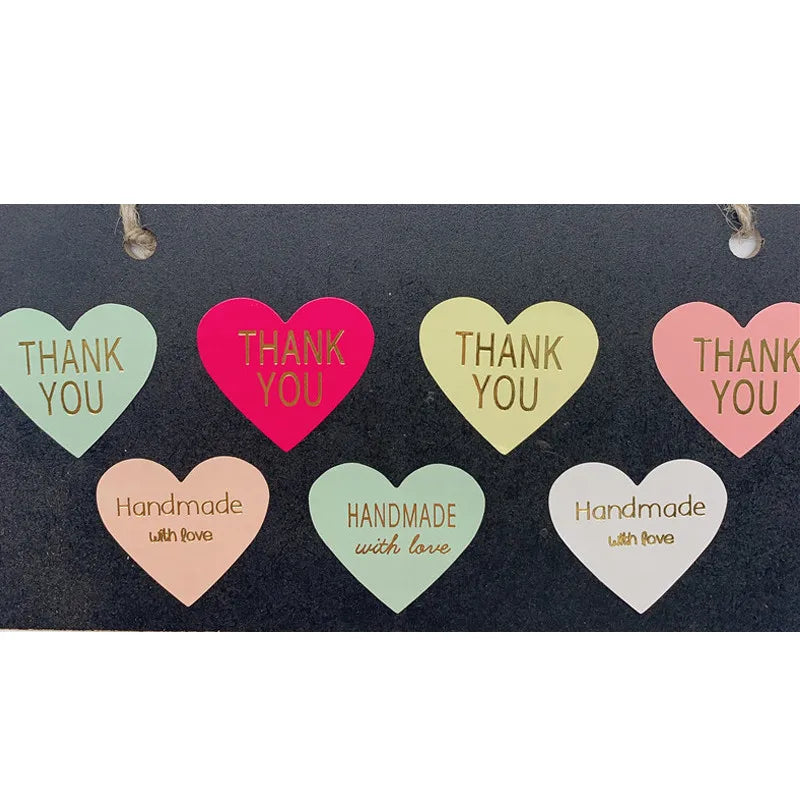 100pcs/pack Kawaii Heart Golden Bronzing Thank You Sealing Stickers Envelopes Stickers Gift Packaging Custom Seal Sticker