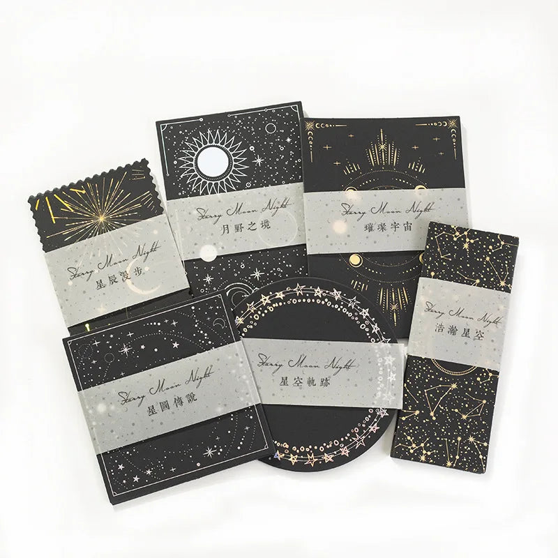 10pcs/pack Collage Card Non-adhesive Star Moon Light Retro Laser Gold and Silver DIY Notebook Landscape Collage Material