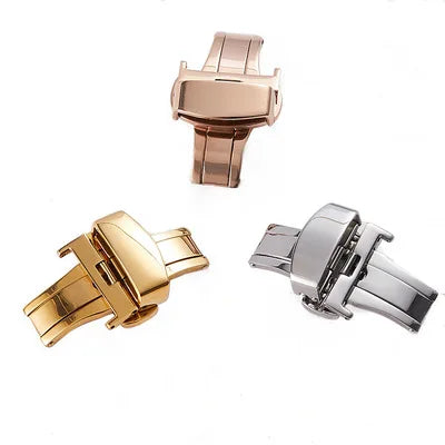 12/14/16/18/20/22mm Different Size 316L Stainless Steel Gold  Rose Gold Double Button Butterfly Watch Buckle Watch Clasp